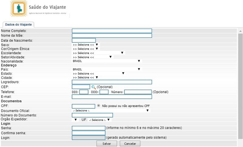 anvisa-saude-viajante Página com formulário da Anvisa