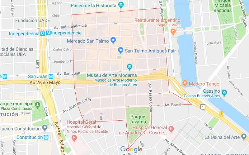 mapa-san-telmo Pontos turísticos de San Telmo