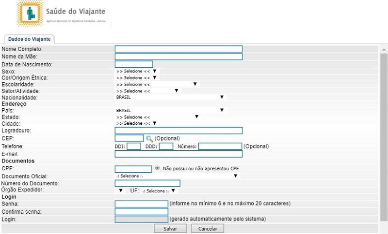 anvisa-saude-viajante Página com formulário da Anvisa